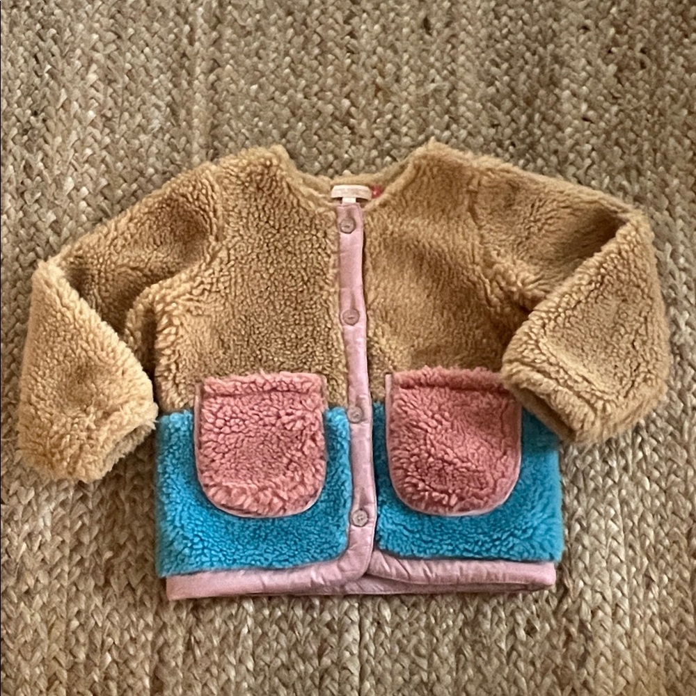 Girls Pink Chicken Sherpa Jacket with Pockets NWOT size 5 Y
